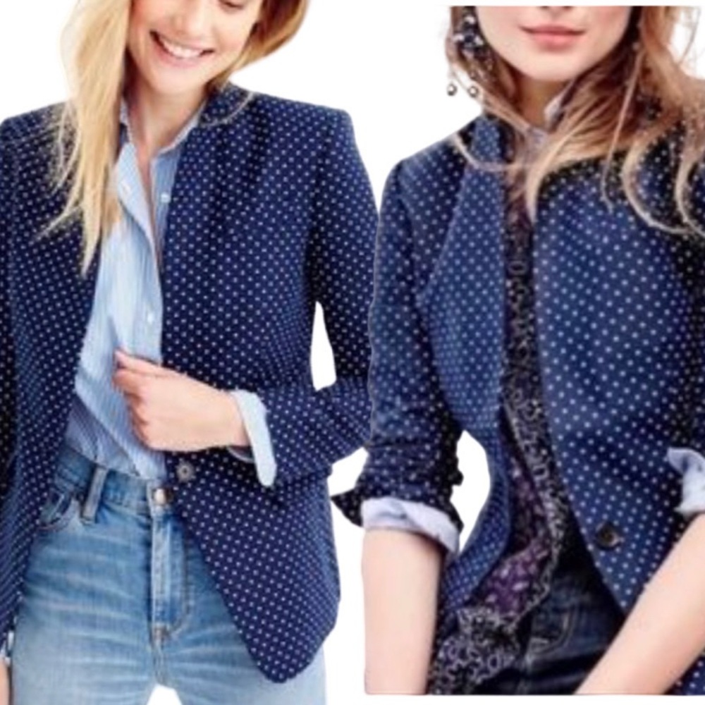 J. CREW dark blue polka dot classic preppy blazer